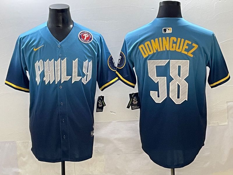 Men 2025 Philadelphia Phillies #58 Dominguez Blue City Edition Nike MLB Jersey style 6->women mlb jersey->Women Jersey